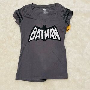 DC Comics Gray and Black Batman Logo Short Sleeve Tee